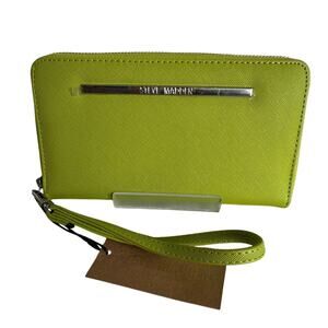 Brand New Steve Madden Green Zip Around Bi-fold Wallet Silver Emblem